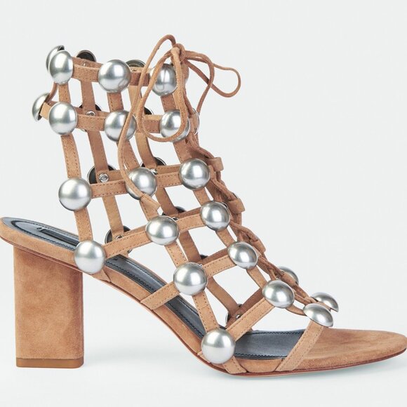 NEW ALEXANDER WANG Studded Lace-Up Sandals | Glam Party Heel, Edgy Luxe Style - Picture 3 of 9